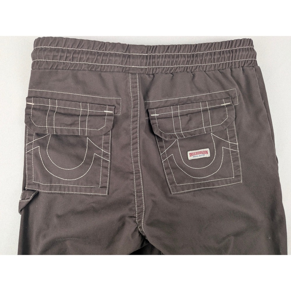 True Religion Vinny Ultra Baggy Cargo Pants Brown Contrast Stitch Size 28 Unisex - Picture 5 of 15